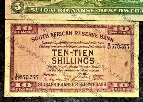 J.POSTMUS SET 10 POUND 1943 F2 - 5 POUND 1937 B12  & 10 SHILLING 1941 SAILING SHIP WTM E/A 1ST ISSUE