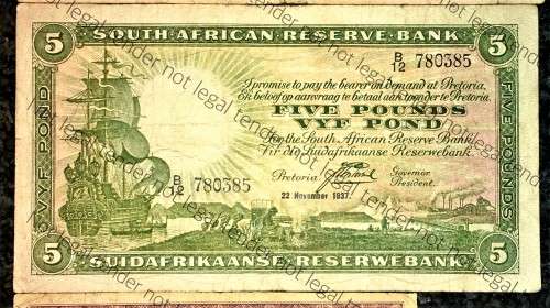 J.POSTMUS SET 10 POUND 1943 F2 - 5 POUND 1937 B12  & 10 SHILLING 1941 SAILING SHIP WTM E/A 1ST ISSUE