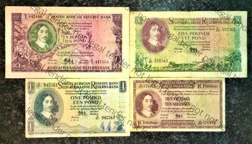 MH DE KOCK SET 10 POUND 1955, 5 POUND 1955 ,1 POUND 1954 E/A & 10 SHILLINGS 1958(1 BID TAKES ALL)