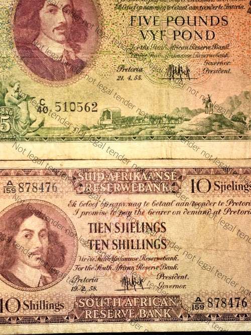 MH DE KOCK SET 10 POUND 1955, 5 POUND 1955 ,1 POUND 1954 E/A & 10 SHILLINGS 1958(1 BID TAKES ALL)