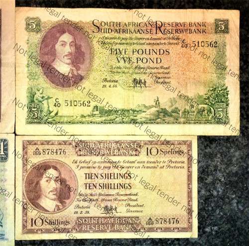 MH DE KOCK SET 10 POUND 1955, 5 POUND 1955 ,1 POUND 1954 E/A & 10 SHILLINGS 1958(1 BID TAKES ALL)