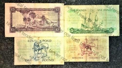 MH DE KOCK SET 10 POUND 1955, 5 POUND 1955 ,1 POUND 1954 E/A & 10 SHILLINGS 1958(1 BID TAKES ALL)