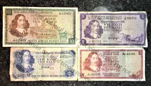 COMPLETE SET OF TW DE JONGH & DECIMALS R10 TO R1 ,,, 1ST TO 3RD ISSUE 1967-1975( 1 BID TAKES ALL)