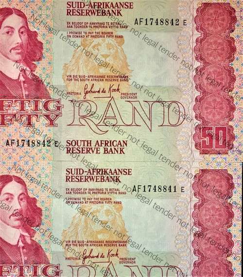 GPC DE KOCK R50 IN SEQUENCE AF1748842-841 UNC A/E 3RD ISSUE 1984 ( 1 BID TAKES ALL)