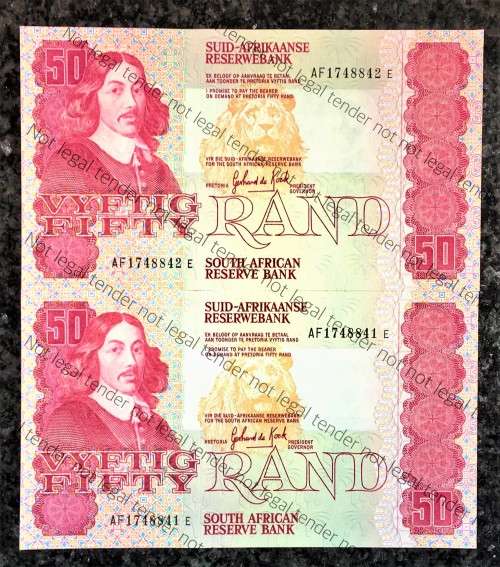 GPC DE KOCK R50 IN SEQUENCE AF1748842-841 UNC A/E 3RD ISSUE 1984 ( 1 BID TAKES ALL)