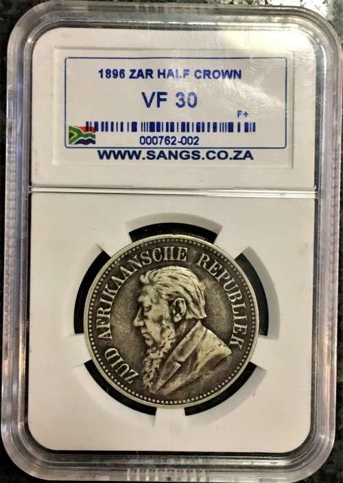 Z A R GRADED 2 1/2 SHILLINGS VF30 HALF CROWN  -1896 SANGS GRADED