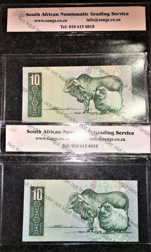 GPC DE KOCK R10 IN SEQ C665/575-57 GRADED UNC62 - 2ND ISSUE 1982 TYPE 13 SANGS(1 BID TAKES BOTH )
