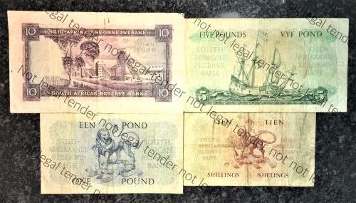 MH DE KOCK SET 10 POUNDS 1958 A/E, 5 POUNDS 1957, 1 POUND 1950 & 10 SHILLINGS 1957 (1 BID TAKES ALL)