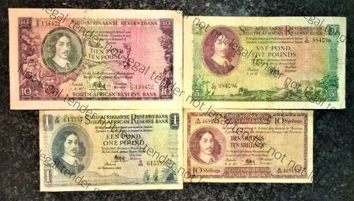MH DE KOCK SET 10 POUNDS 1958 A/E, 5 POUNDS 1957, 1 POUND 1950 & 10 SHILLINGS 1957 (1 BID TAKES ALL)