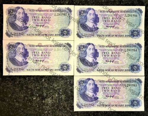 TW DE JONGH R2 IN SEQUENCE D114/ 281987-983 UNC 2ND ISSUE 1974 SPRINGBUCK WTM(BID PER NOTE)