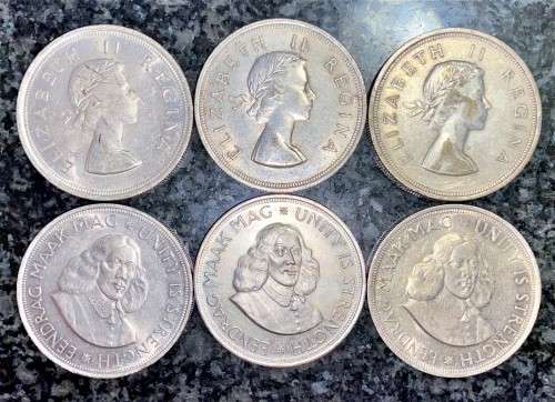 S A UNION SILVER SET 5 SHILLING 1953,1955 1956 ,1961,1962 & 1963 GOOD CONDITION  SILVER CROWNS