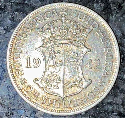 S A UNION SILVER 2 1/2 SHILLING 1942 -- GOOD CONDITION 80% SILVER