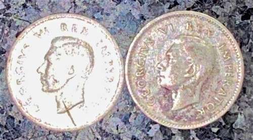 S A UNION SILVER 3D THREEPENCE TICKEY 1942 & 1943 -- 80%SILVER(1 BID TAKES ALL)