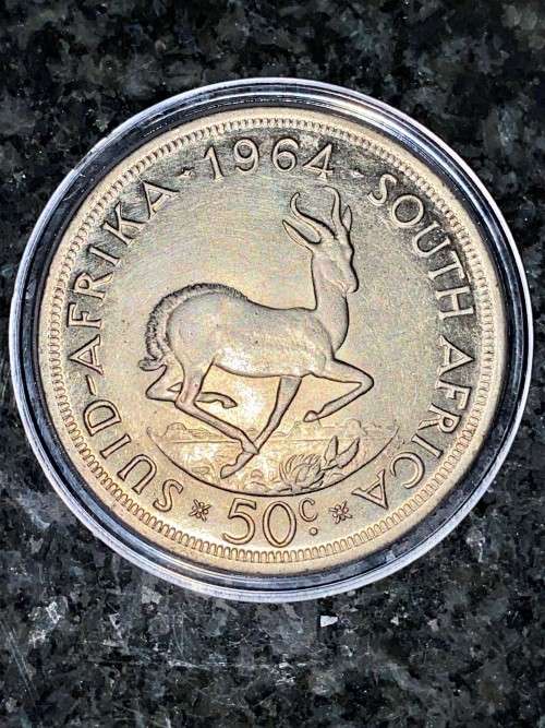 R S A SILVER 50 CENT 1964 --  VERY GOOD GOOD CONDITION SILVER CROWN SIZE IN CAPSULE