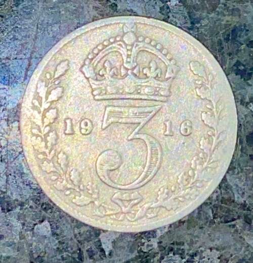 GREAT BRITAIN SILVER 3D THREEPENCE 1916 SILVER 925