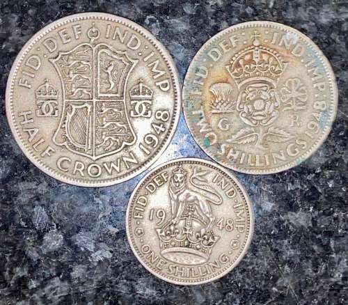 GREAT BRITAIN SET 2 1/2 SHILLING, 2 SHILLING & 1 SHILLING 1948 (1 BID TAKES ALL)