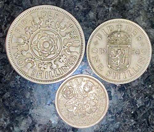 GREAT BRITAIN SET  2 SHILLING, 1 SHILLING & 6PENCE 1954 (1 BID TAKE ALL)