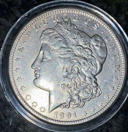 U S A  SILVER  1 DOLLAR MORGAN DOLLAR 1891 VERY GOOD CONDITION PHILADELPHIA MINT IN CAPSULE