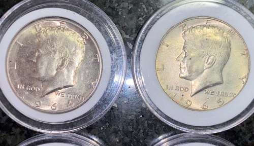 USA SILVER SET HALF DOLLARS 1964 -1965 -1968 -1969 GOOD CONDITION EACH COIN COMES IN CAPSULE