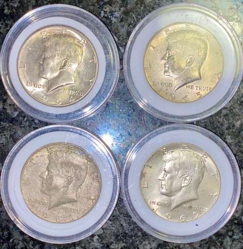 USA SILVER SET HALF DOLLARS 1964 -1965 -1968 -1969 GOOD CONDITION EACH COIN COMES IN CAPSULE