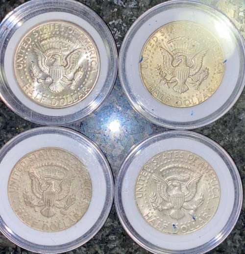 USA SILVER SET HALF DOLLARS 1964 -1965 -1968 -1969 GOOD CONDITION EACH COIN COMES IN CAPSULE