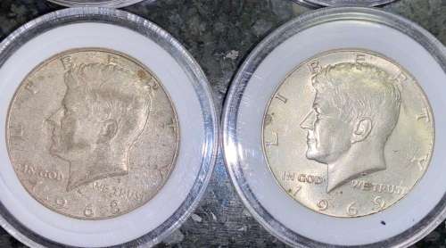 USA SILVER SET HALF DOLLARS 1964 -1965 -1968 -1969 GOOD CONDITION EACH COIN COMES IN CAPSULE