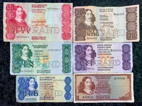 COMPLETE SET GPC DE KOCK & DECIMALS R50 TO R2 - 1980s[R1 TW DE JONGH 1967) (1 BID TAKES ALL)