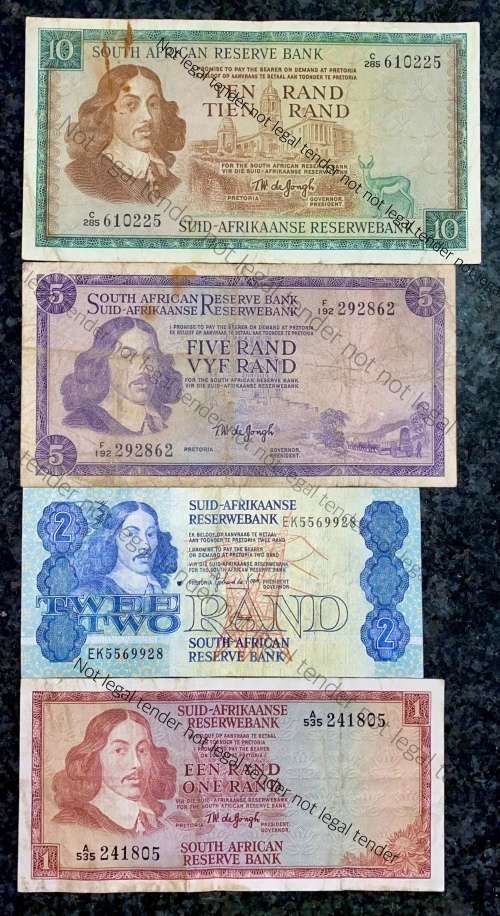 SET OF VARIOUS GOVERNORS & DECIMALS  R10 TO R1 - 1967/75 [1 BID TAKES ALL]