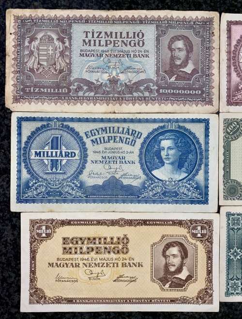 HUNGARY SET  2 DIFFERENT 1 BILLION PENGOS,100 MILL PEN, 10 MILL PEN,1 MIL PEN & 100,000 PENGO 1946
