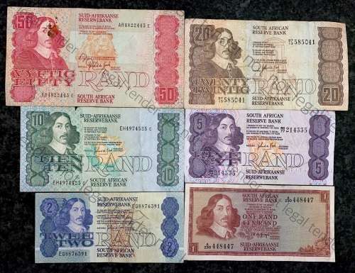 COMPLETE SET OF GPC DE KOCK & DECIMALS  R50 TO R2,,,1980s (R1 TW DE JONGH 1967)- (1 BID TAKES ALL)