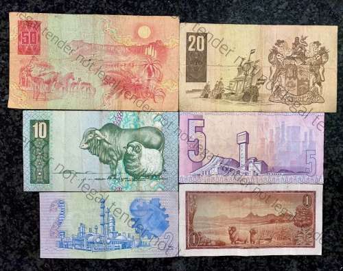 COMPLETE SET GPC DE KOCK & DECIMAL(SCARCE R50 BA) TO R2 - 1980s(R1 TW DE JONGH 1967)(1 BID TAKES ALL