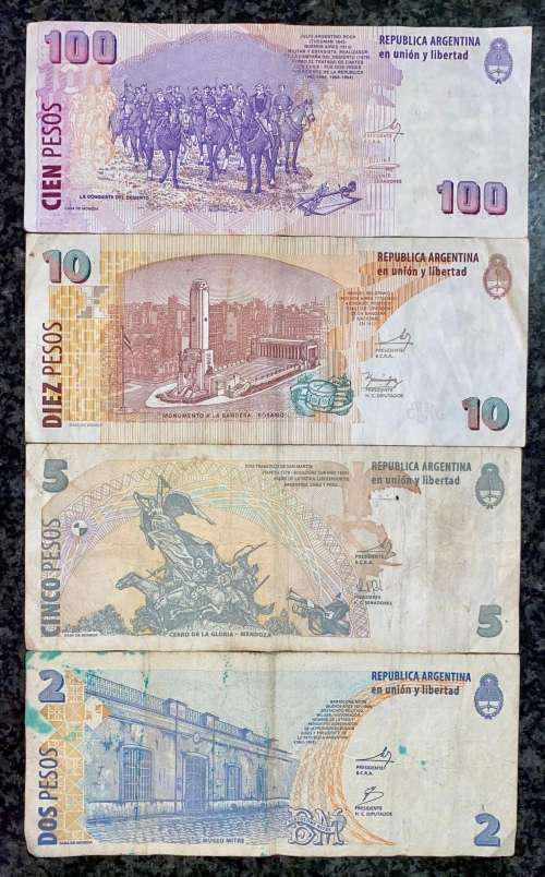 ARGENTINA SET 100 PESOS, 10 PESOS, 5 PESOS & 2 PESO(1 BID TAKES ALL)