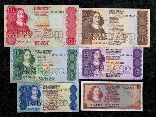 COMPLETE SET OF CL STALS & DECIMALS  R50 TO R2 AA --1990 [R1 T.W DE JONGH 1973] HIGHER GRADE NOTES