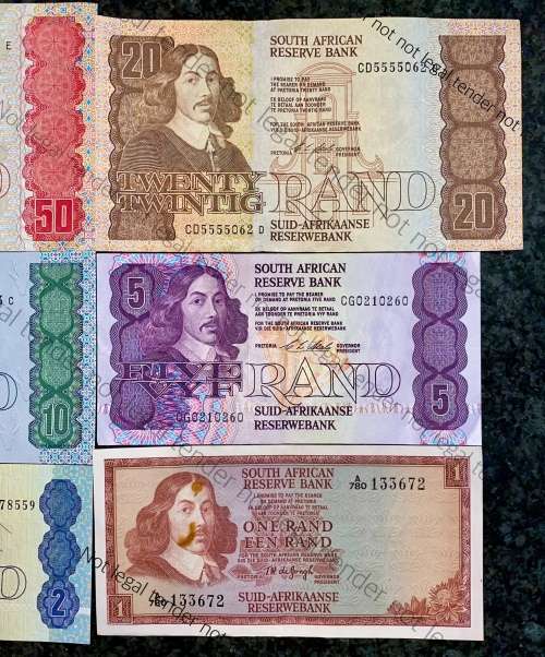 COMPLETE SET OF CL STALS & DECIMALS  R50 TO R2 AA --1990 [R1 T.W DE JONGH 1967] HIGHER GRADE NOTES