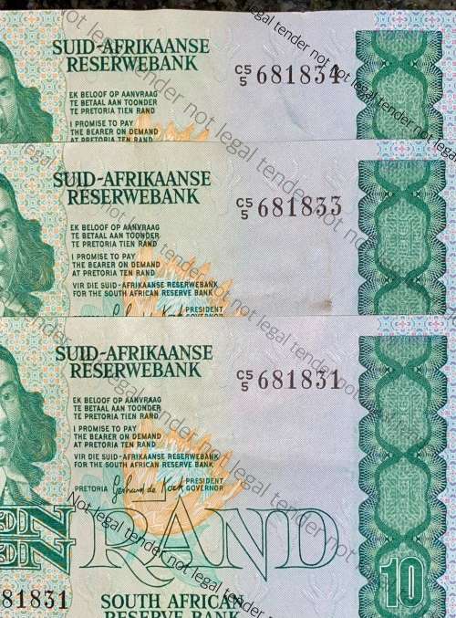 GPC DE KOCK R10 IN SEQUENCE C55/681834-833 & 831 AUNC 2ND ISSUE 1982(1 BID TAKES ALL)