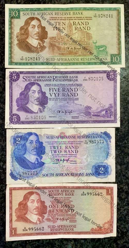 COMPLETE SET OF TW DE JONGH & DECIMALS R10 TO R1 ,,,1967-1975  (1 BID TAKES ALL)