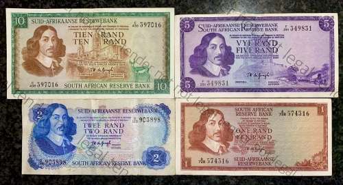 COMPLETE SET OF TW DE JONGH & DECIMALS R10 TO R1 ,,,1967-1975 BETTER CONDITION  (1 BID TAKES ALL)