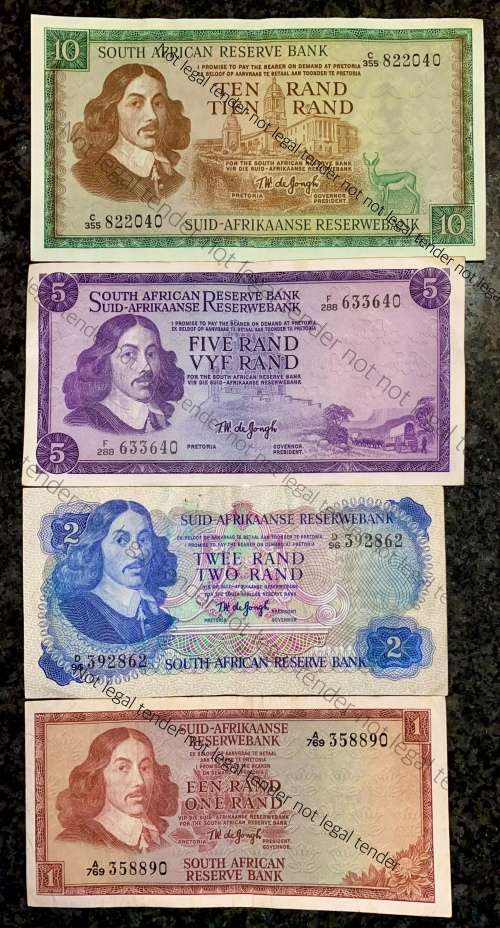 COMPLETE SET OF TW DE JONGH & DECIMALS R10 TO R1 ,,,1967-1975 BETTER CONDITION  (1 BID TAKES ALL)