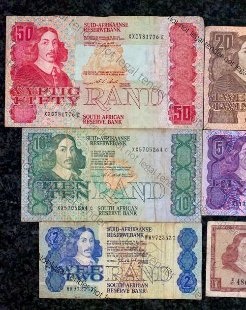 REPLACEMENT NOTES SET VARIOUS GOVERNORS R50 -XX, R20 -XX ,R10 XX,R5 XX, R2 -WW  & DE JONGH R1 -Z21-