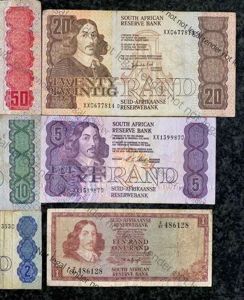 REPLACEMENT NOTES SET VARIOUS GOVERNORS R50 -XX, R20 -XX ,R10 XX,R5 XX, R2 -WW  & DE JONGH R1 -Z21-