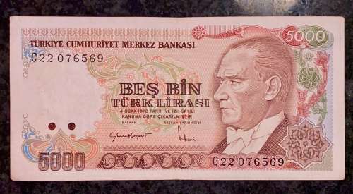 TURKEY 5000 LIRASI 1985