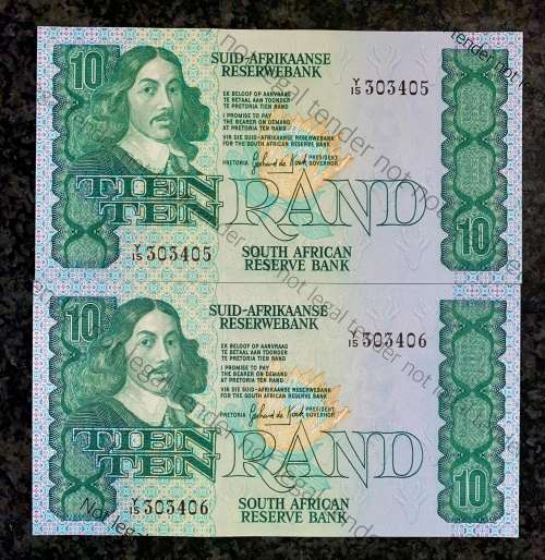 REPLACEMENT NOTE GPC DE KOCK R10 IN SEQUENCE Y15 /303405-406 UNC A/E 2ND ISSUE 1982(1 BID TAKES ALL)