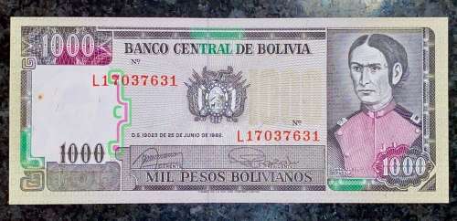 BOLIVIA 1000 BOLIVIANOS 1982 AUNC