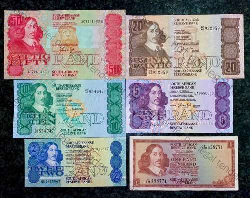 COMPLETE SET OF GPC DE KOCK & DECIMALS R50 TO R2 - 1980s AU-EF (R1 TW DE JONGH 1975(1 BID TAKES ALL)