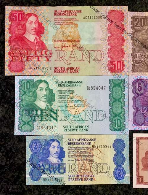 COMPLETE SET OF GPC DE KOCK & DECIMALS R50 TO R2 - 1980s AU-EF (R1 TW DE JONGH 1975(1 BID TAKES ALL)
