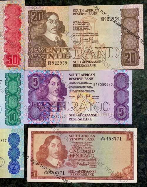 COMPLETE SET OF GPC DE KOCK & DECIMALS R50 TO R2 - 1980s AU-EF (R1 TW DE JONGH 1975(1 BID TAKES ALL)