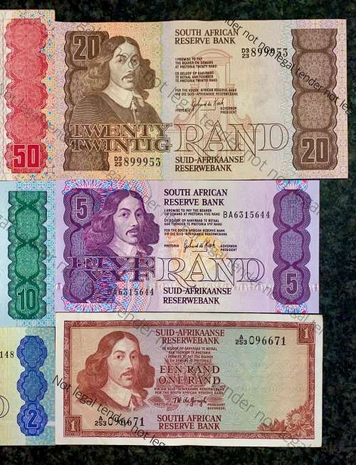 COMPLETE SET OF GPC DE KOCK & DECIMALS R50 TO R2 - 1980s UNC-EF (R1 TW DE JONGH 1975(1 BID TAKES ALL