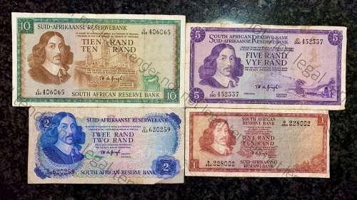 COMPLETE SET OF TW DE JONGH & DECIMALS R10 TO R1 ,,, 1967-1975( 1 BID TAKES ALL)