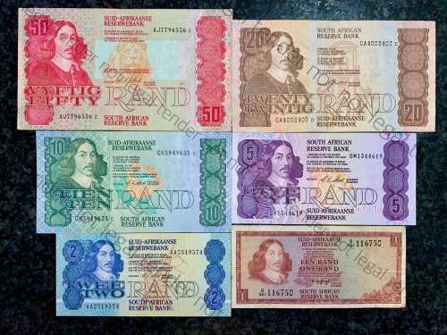 COMPLETE SET OF CL STALS & DECIMALS R50 TO R2 AA IS UNC --1ST ISSUE 1990 [R1 DE JONGH 1975]