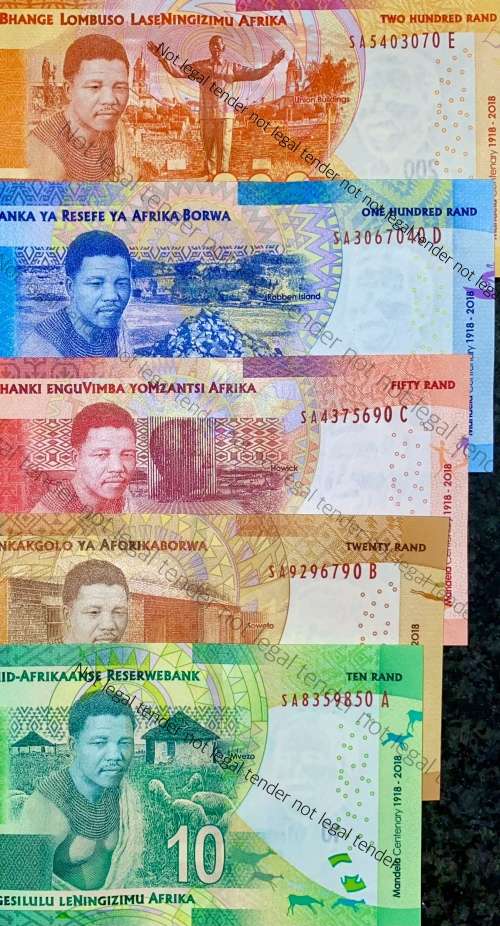 COMPLETE SET OF L KGANYAGO R200 TO R10 ALL SA SERIALS UNC 2ND ISSUE 2018(MANDELA WTM(1 BID TAKES AL